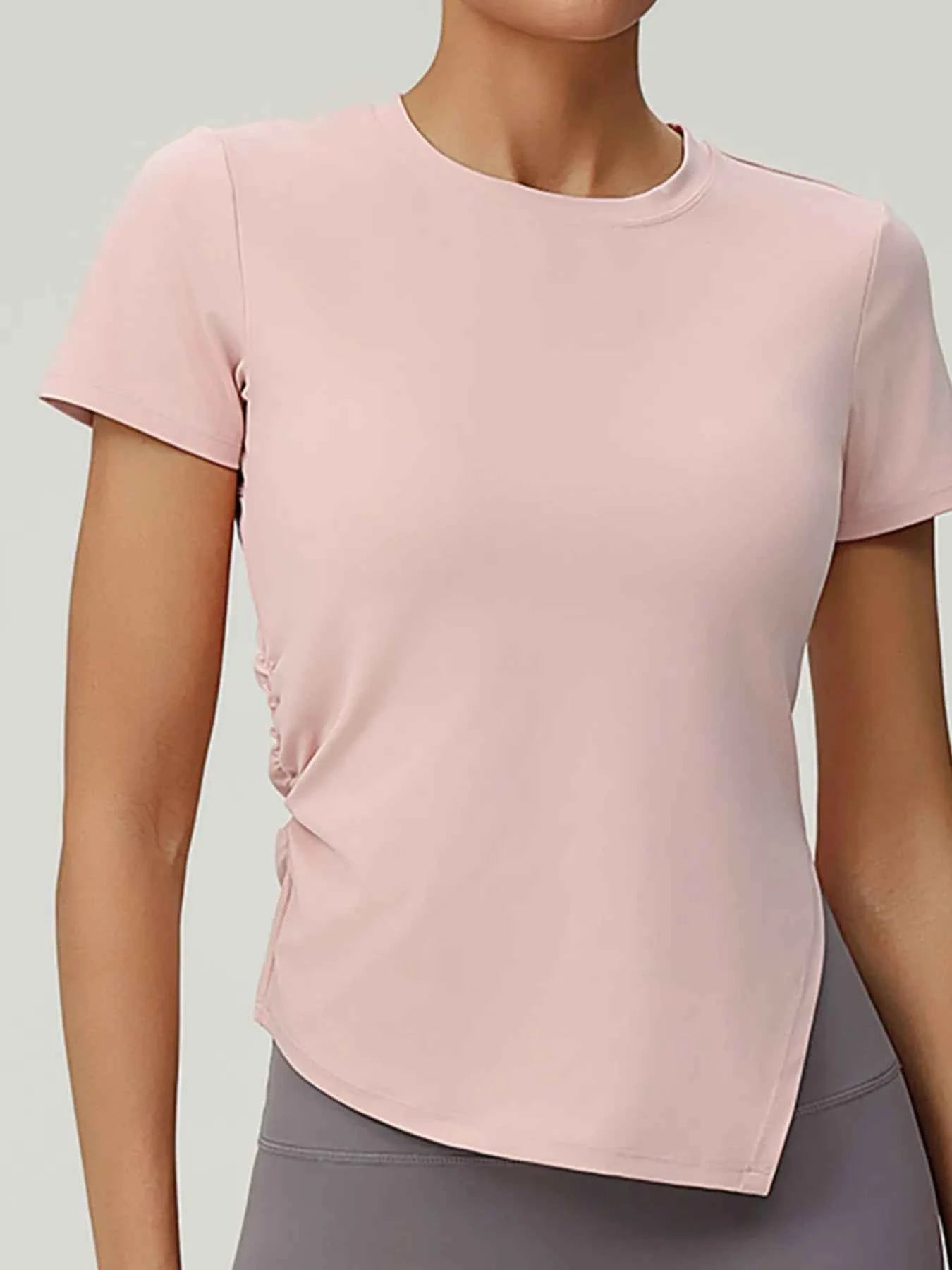 Full Size Slit Round Neck Short Sleeve Active T-Shirt Plus Size