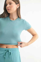 MONO B Essential Micro-ribbed Cropped Athleisure Tee