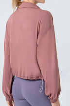 Drawstring Zip Up Dropped Shoulder Active Outerwear