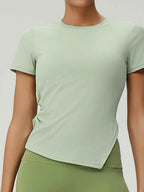 Full Size Slit Round Neck Short Sleeve Active T-Shirt Plus Size