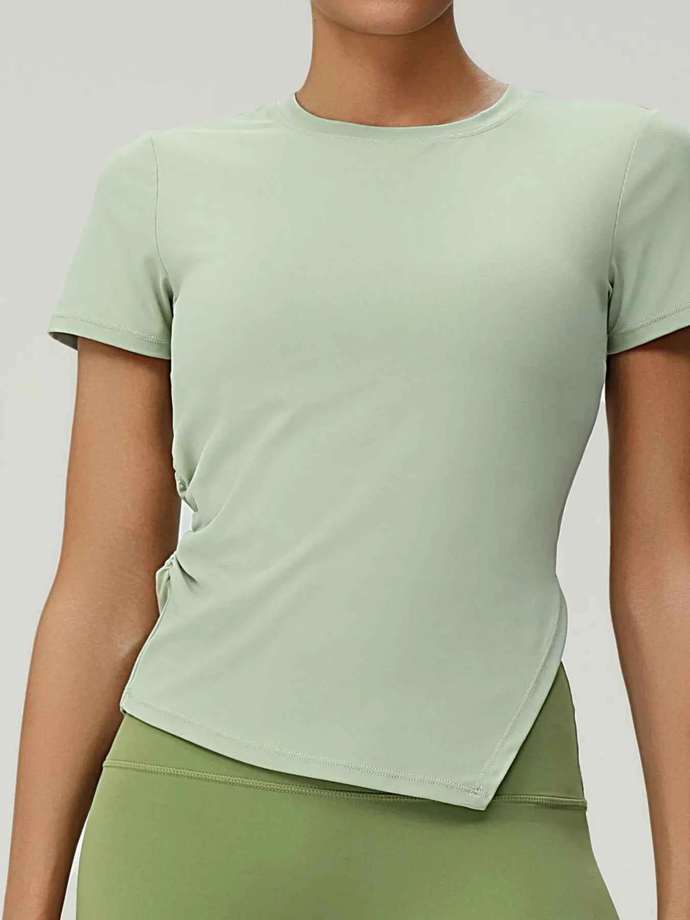 Full Size Slit Round Neck Short Sleeve Active T-Shirt Plus Size